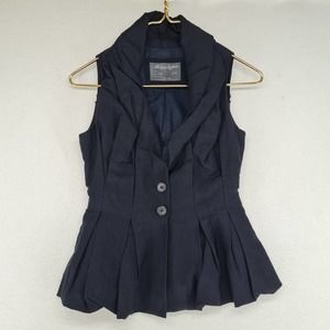 Allsaints Wool Linen Black Ruffle Pleated Vest Size 8